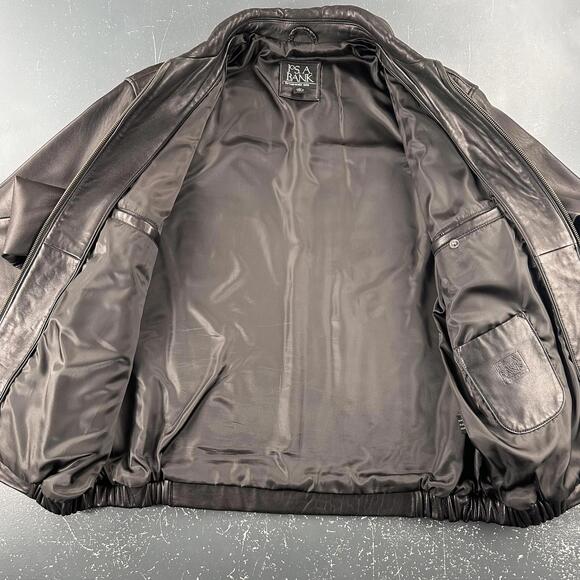 Jos A Bank Leather Jacket Mens Large Black Full Zip Soft Supple Dress Old Money - Picture 3 of 9